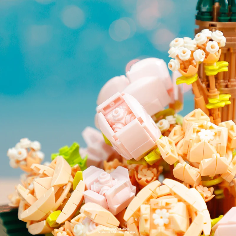 Creative City Street View Mini Block Flower World Romantic Lighthouse Building Brick Educational Toys With Light For Gifts