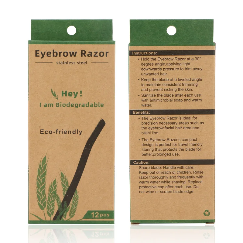 12 Pcs/Box Wheat Straw Face Eyebrow Razor for Women,Facial Dermaplane Razor,Biodegradable Dermaplaning Tool with Precision Cover 2