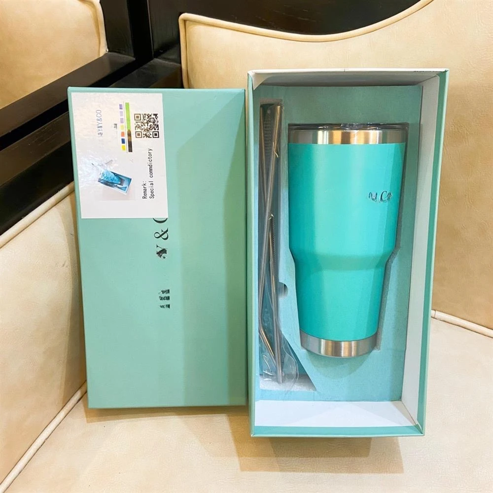 

Luxury Blue Thermos Bottle 304 Stainless Steel Water Bottle Letter Car Office Large Capacity Coffee Thermos Fashion Design Cup