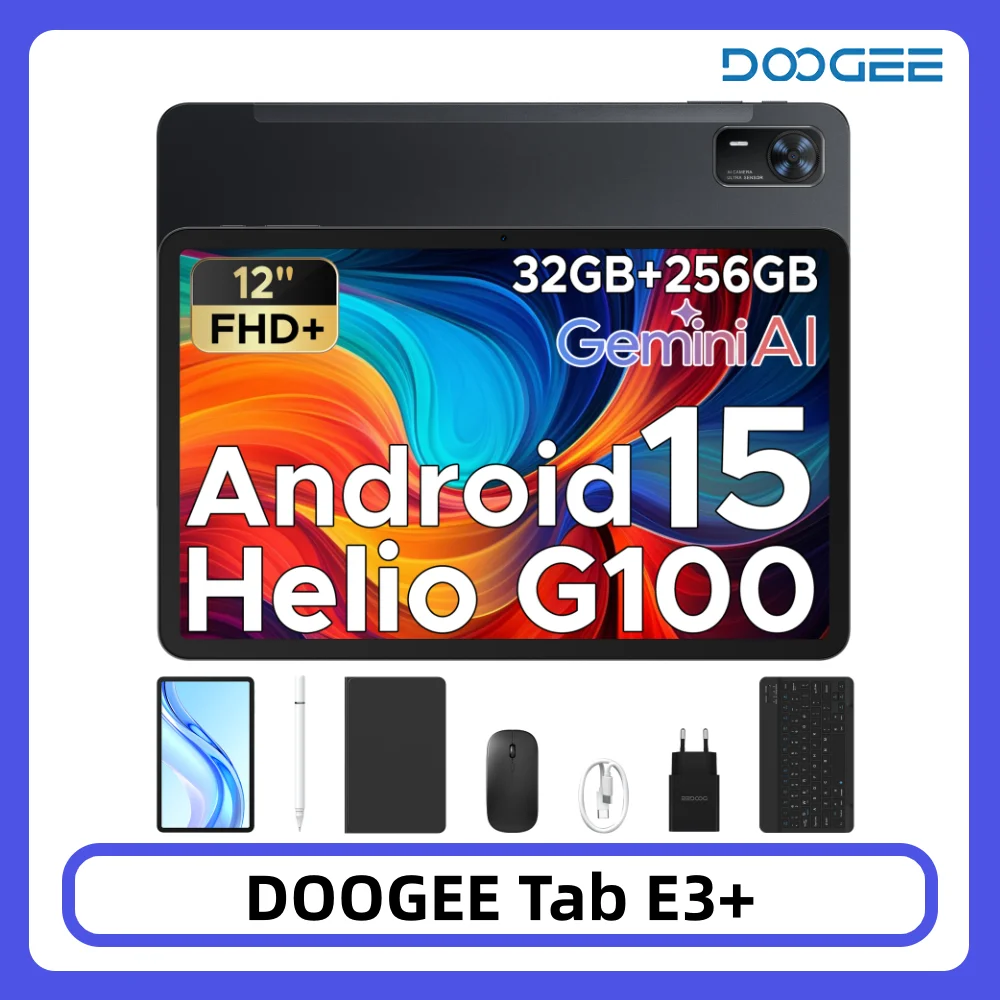 Tablette DOOGEE Tab E3+ 32 Go 256 Go Écran 2K 12 pouces Android 15 Helio G100 Batterie 8800 mAh Tablette PC Intelligente Gemini AI 1