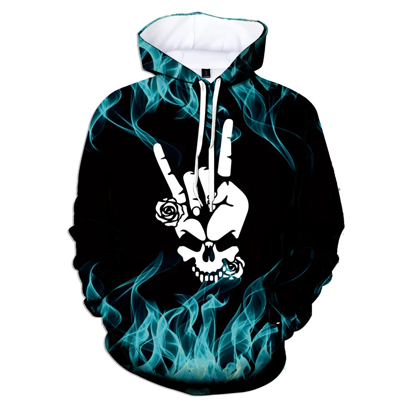 thumbnail image 1 of Sudadera con capucha con estampado gráfico de llamas geniales para hombre, sudadera con estampado 3D de calavera con gestos, sudadera informal, sudaderas holgadas, camisetas de manga larga, 1 of 4