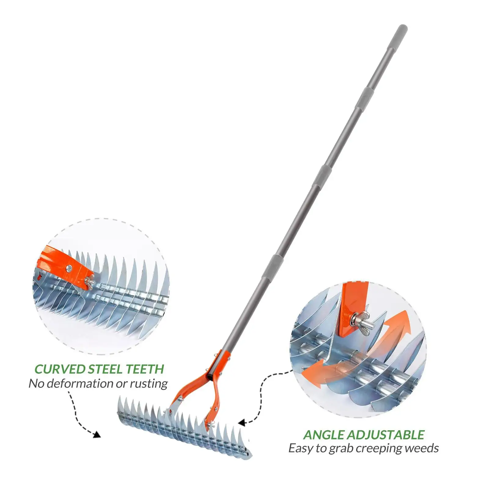 Thatch Rake Adjustable Rake Head Steel Dethatching Rake for Cleaning Grass Dethatching Lawn Grass Grooming Loosening Soil