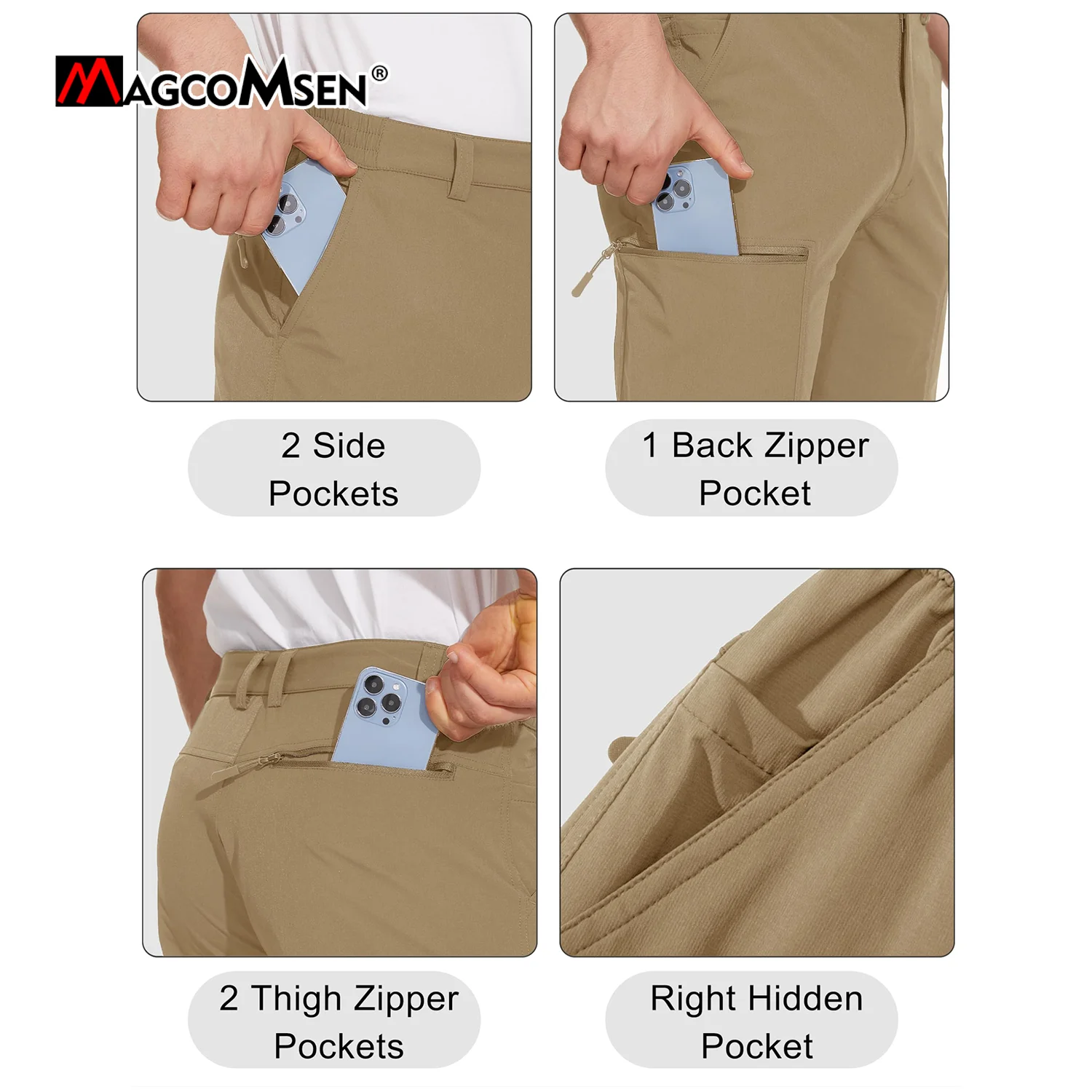 MAGCOMSEN Men's Waterproof Hiking Pants with Multi-pockets Lightweight Quick Dry Casual Straight Working Pants 4