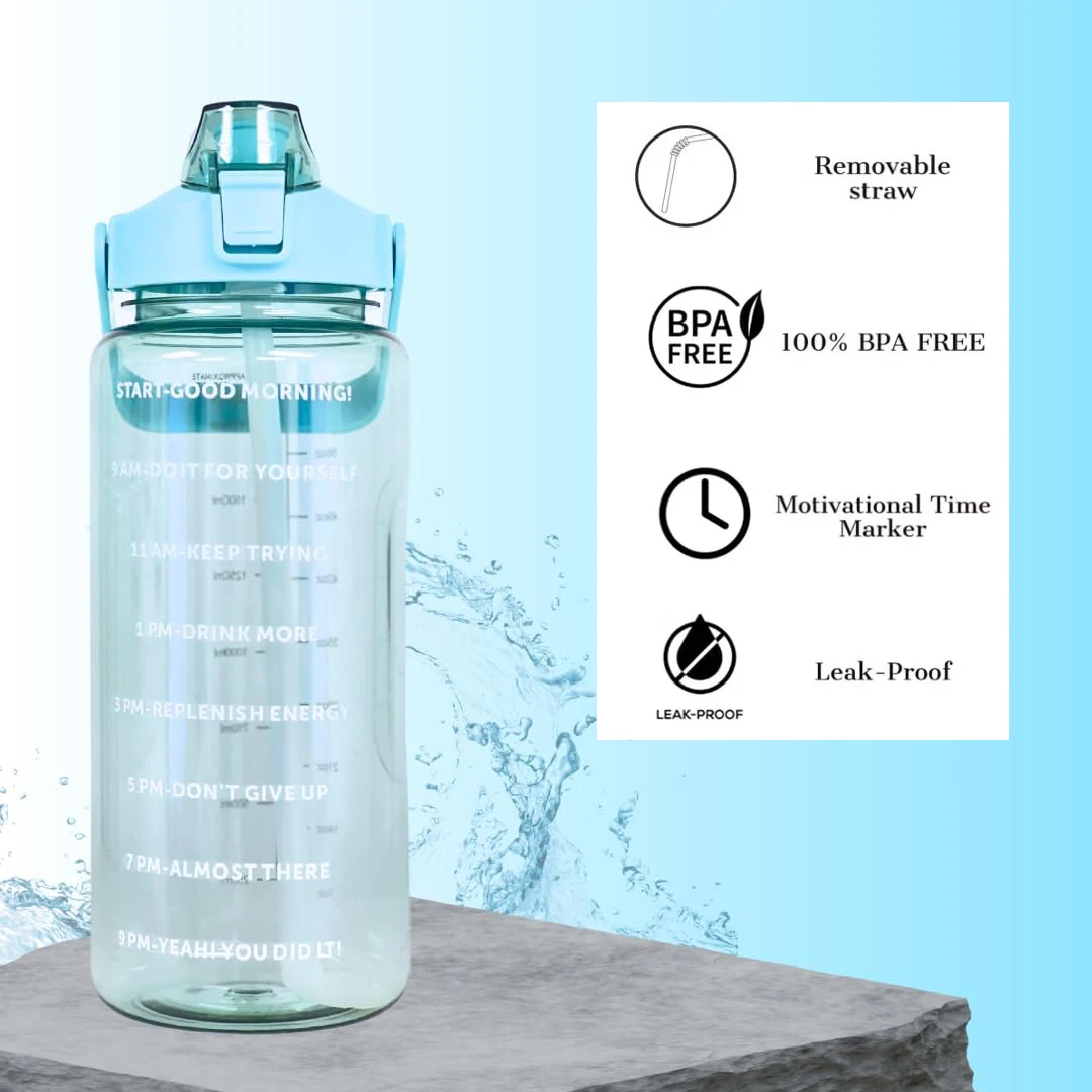 2l Water Bottle With Straw Botella De Agua 2 Litros Garrafa Sport Gym With  Time Marker Portable Large Chaleira With Straw - Water Bottles - AliExpress