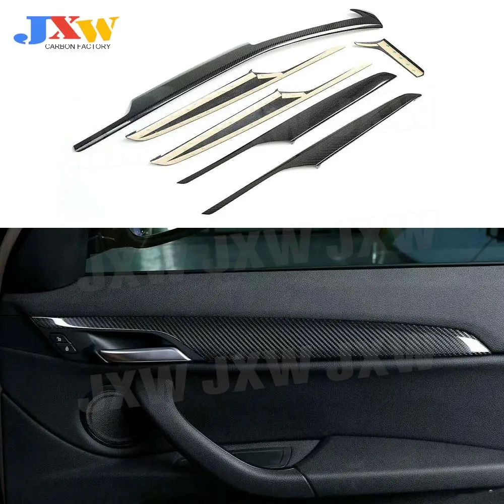 

6 PCS Dry Carbon Fiber Car Center Console Panel Trim Door trim Interior Cover For BMW X1 2016 2017 2018 2019 LHD Car Accessories