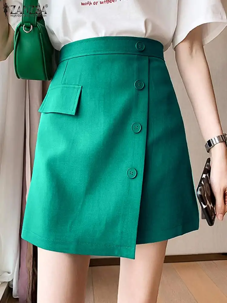 

ZANZEA Korean Fashion Summer Mini Skirts Women Casual High Waist Solid A-line Skirt Jupe Female Elegant Work Party Faldas Saia