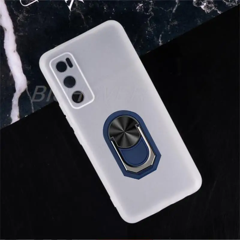 SATURCASE Custodia Ibrida 2 In 1 Per Vivo V20 SE / Y70 | Antiurto Doppio Strato PC + Silicone Con Anello Porta E Supporto Magnetico | Blu Navy