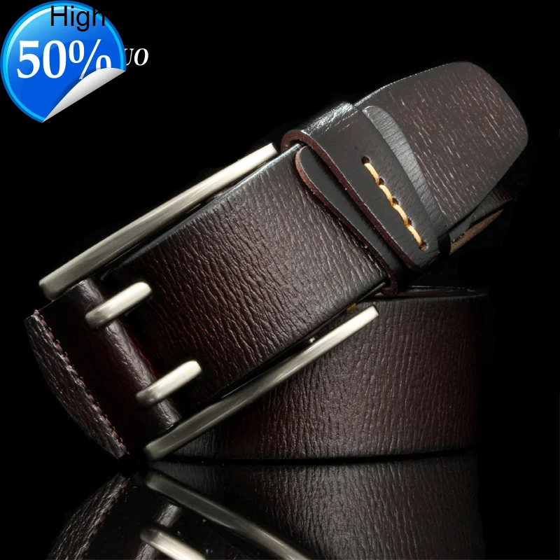 

4 CM Width Fashion British Style Double Pin Buckle High Quality Genuine Leather Belt For Men Casual Jeans Waistbands Strap