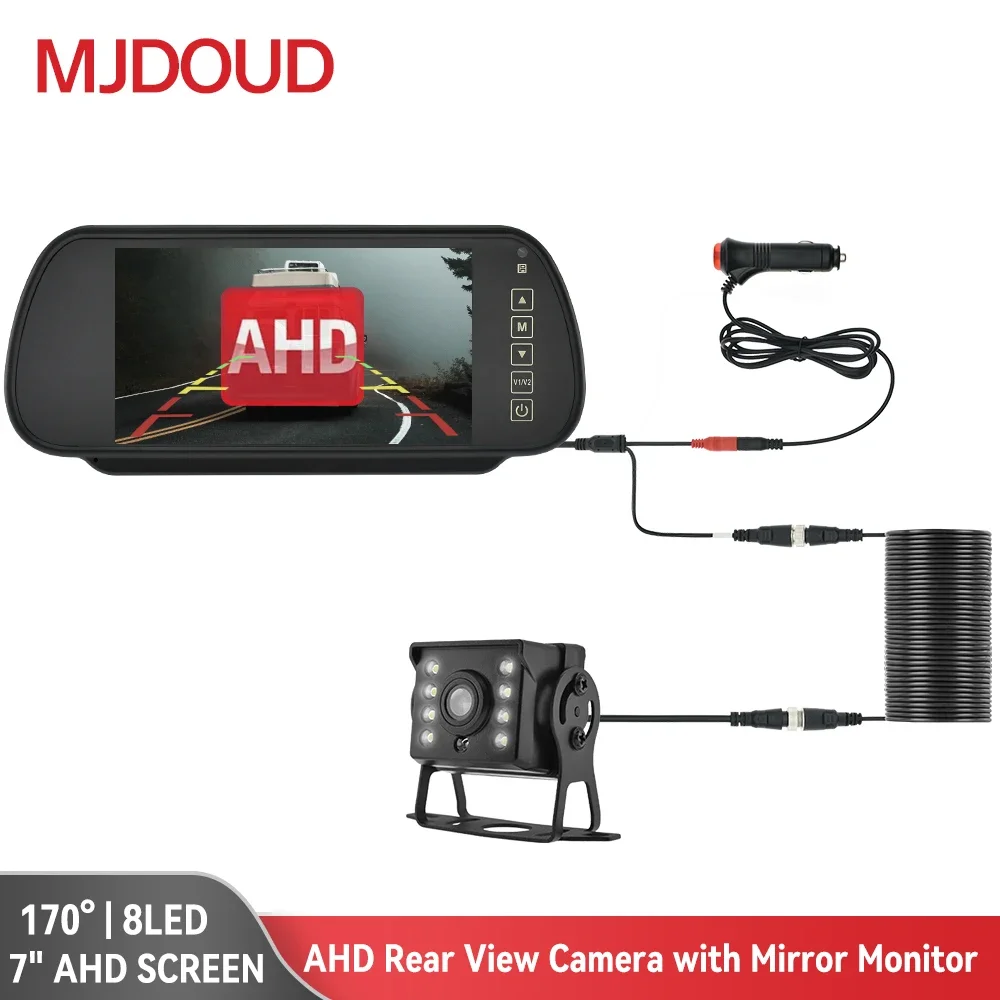 

MJDOUD 7" Car AHD Rear View Camera with Mirror Monitor for Vehicle Parking 12-24V 1080P LED Night Vision Reversing Camera Screen