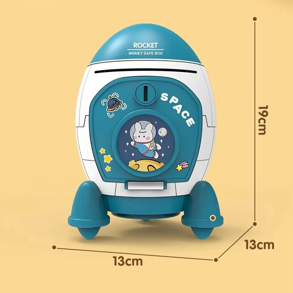 Simpatico salvadanaio per bambini con adesivo a tema cartoni animati, multiuso, a forma di razzo spaziale, scatola porta soldi, regalo per bambini, giocattolo in plastica_voghion.com