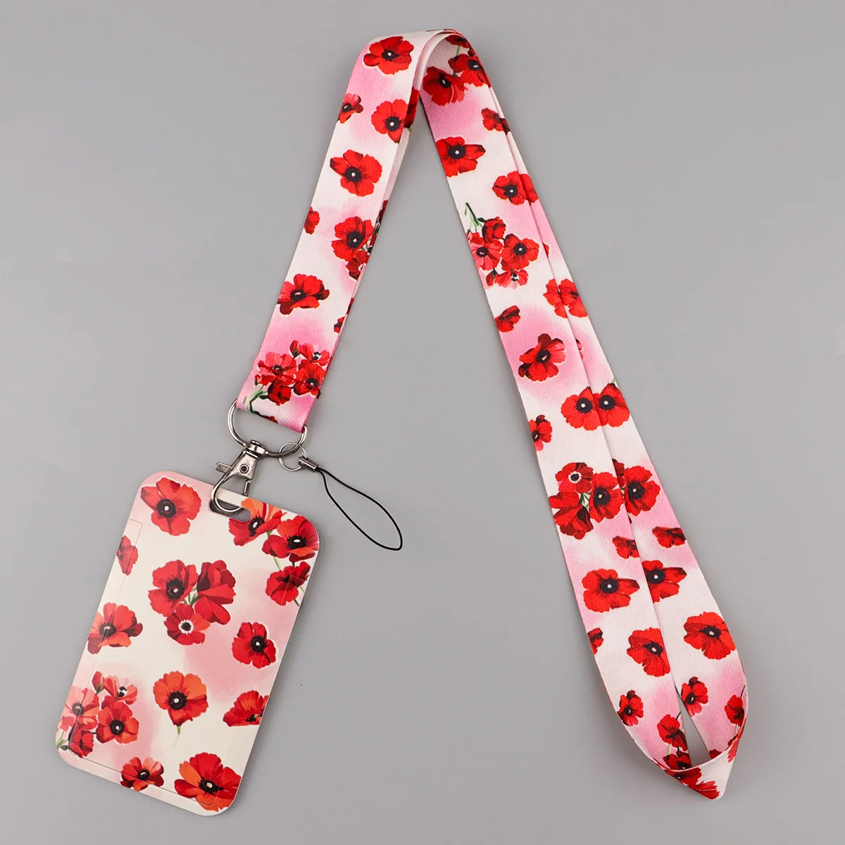 Floral Cartoon Cat Lanyard with ID Card Holder - Stylish Neck Strap