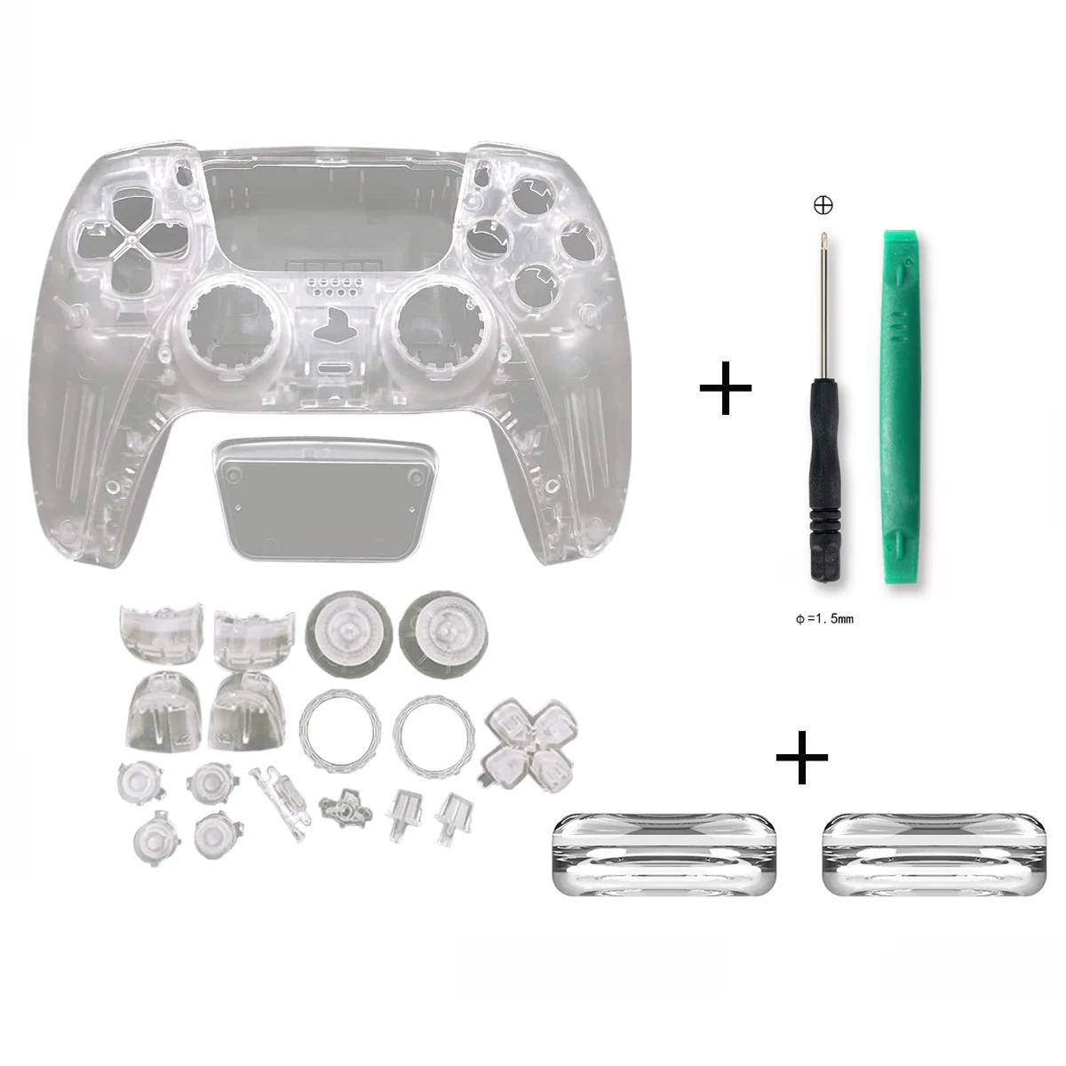 

Transparent Housing Shell Case for PS5 Controller Replacement Shell With Full Buttons DIY Tools and Liquid Crystal Silicone Cap