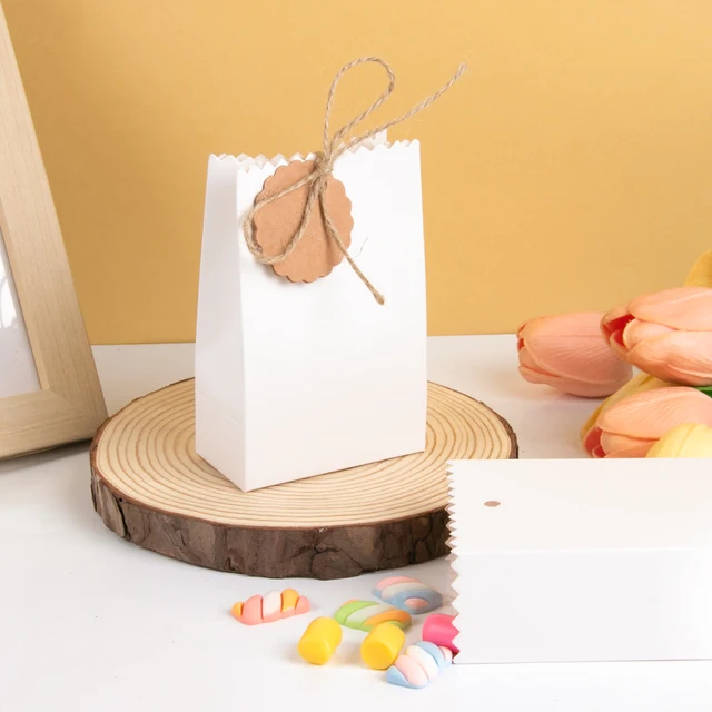 Boîte-cadeau rétro en papier Kraft, 10 à 30 pièces, sac d'emballage de bonbons pour biscuits blancs et bruns avec étiquettes en corde, fournitures cadeaux pour fête d'anniversaire et de mariage 3