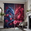 2pcs, spring summer Curtains Pink Dragon Rose Art Digital Print Drapes Polyester Woven Outdoor Decorations Ldeal for Kitchen 1