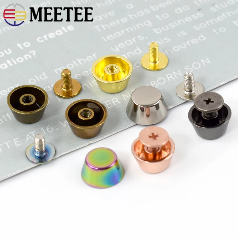 Meetee 10-50Pcs 금속 버클 핸드백 바닥 보호 피트 네일 버킷 모양 플랫 스터드 스크류 리벳 가방 지갑 가죽 공예