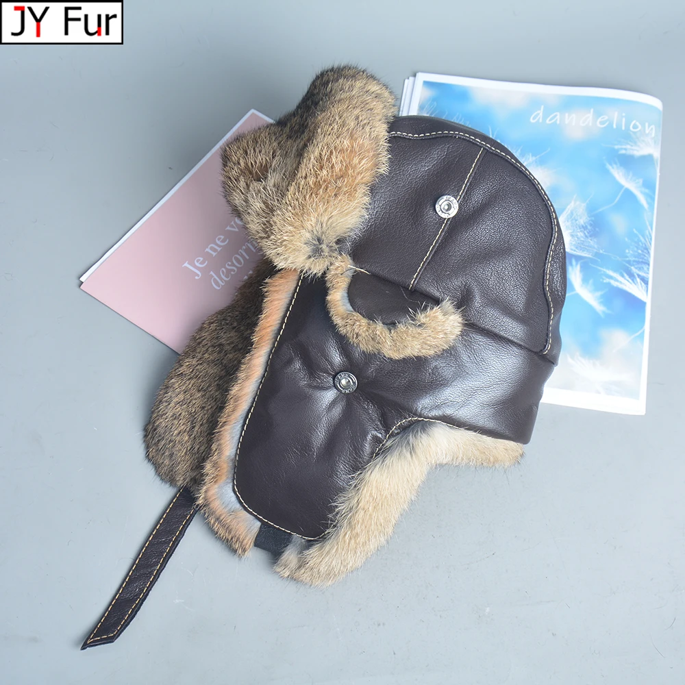 Sheepskin Hat Real Fur Leather  Sheepskin Leather Bomber Hats