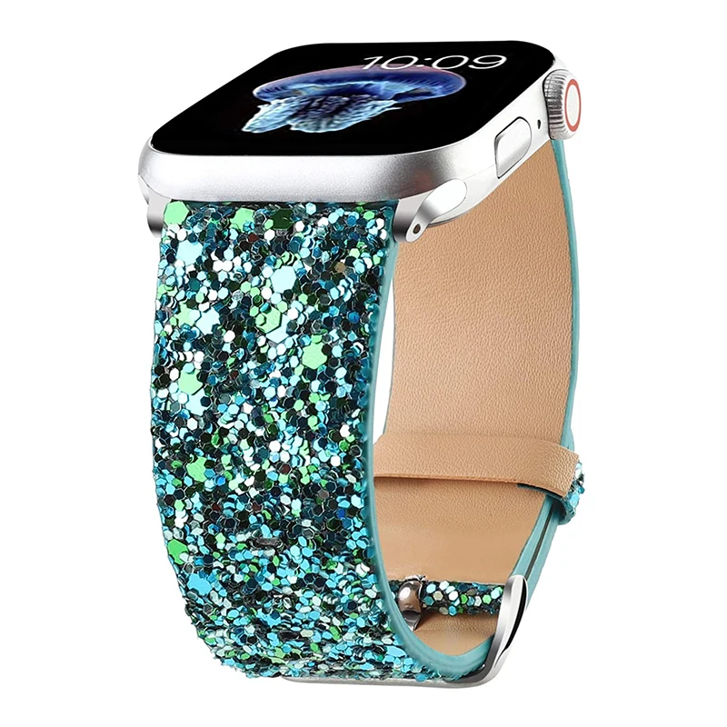 Women Bling Glitter Leather Bands For Apple Watch 8 7 6 5 4 3 SE 44mm 40mm  Band 38/42mm Bracelet IWatch Serie 41 45mm ultra 49mm