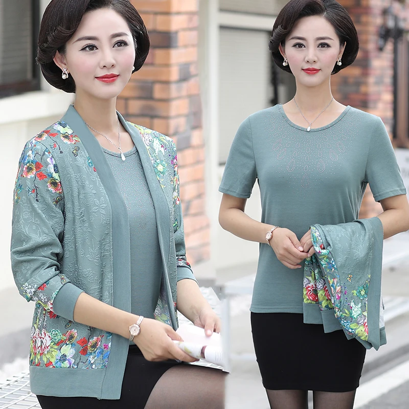 

New Spring And Autumn Casual Sweater Mother Clothes Two-piece Set Women Sweaters Chinese Style Bottoming Cardigan 5XL