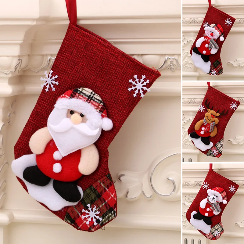 New Year Christmas Stocking Snowman Santa Elk Xmas Tree Fireplace Ornaments Gift Candy Bag Home Navidad Sock Christmas Decor christmas stockings christmas gift bags gift bags christmas candy packaging