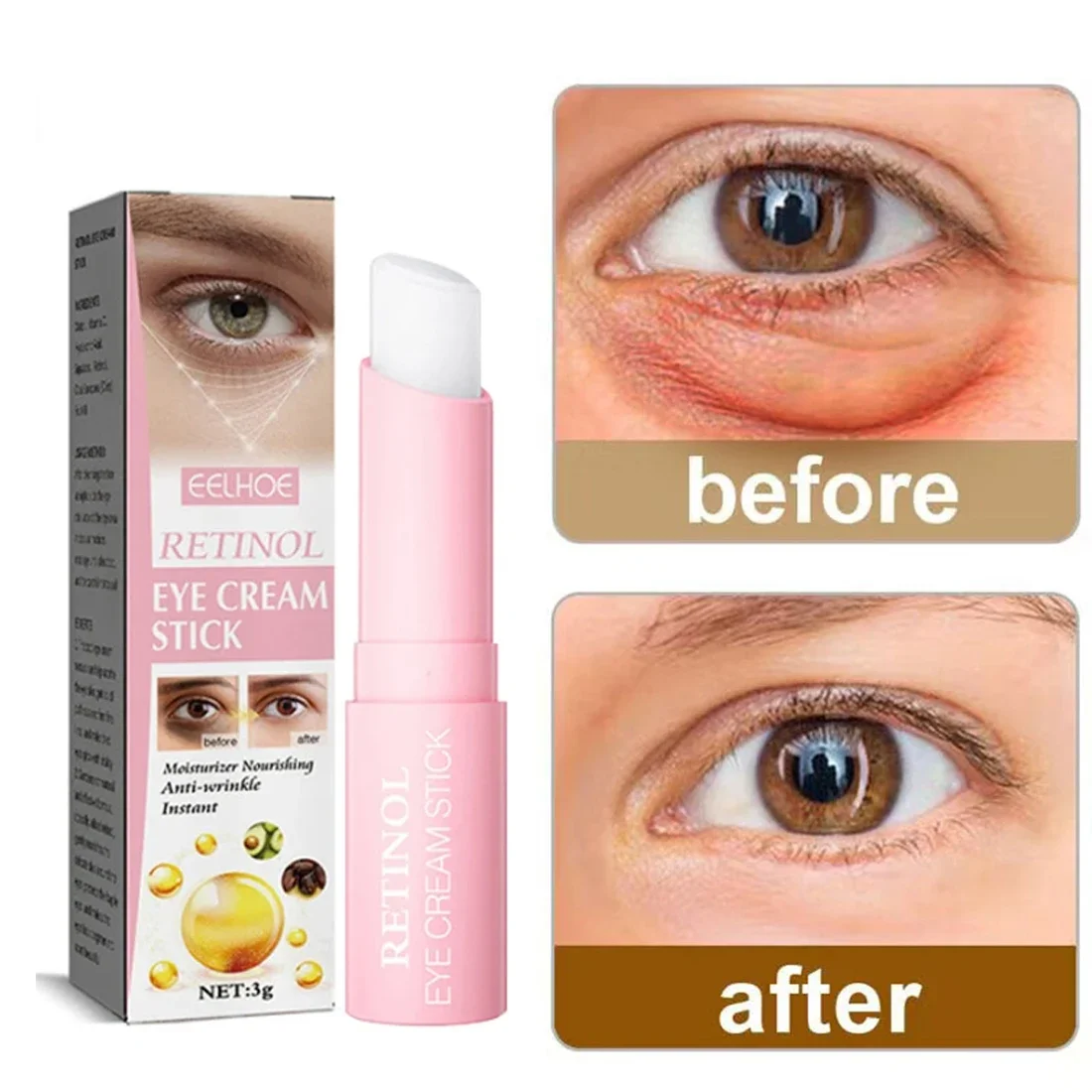 

Retinol Eye Cream Instant Removing Eyes Wrinkle Eyes Dark Circles Bags Remover Moisturizing Stick Beauty Health Korea Cosmetics