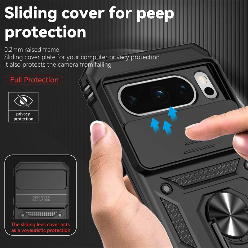 Slide Camera Lens Armor Case Per Google Pixel 8 Pro Magnetic Holder Ring Protect Funda Per Google Pixel 8 Pixel8 Pro Cover Posteriore