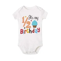 1/2 Birthday Cake Printing Baby Romper Newborn Birthday Party Clothes Toddler Jumpsuits Boys Girls Short Sleeve Romper Outfits 4