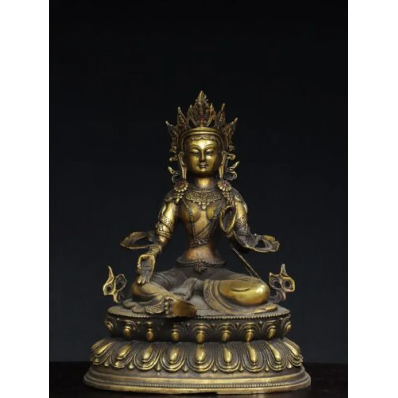 

Bronze gemstone inlaid [Green Tara] Buddha statue