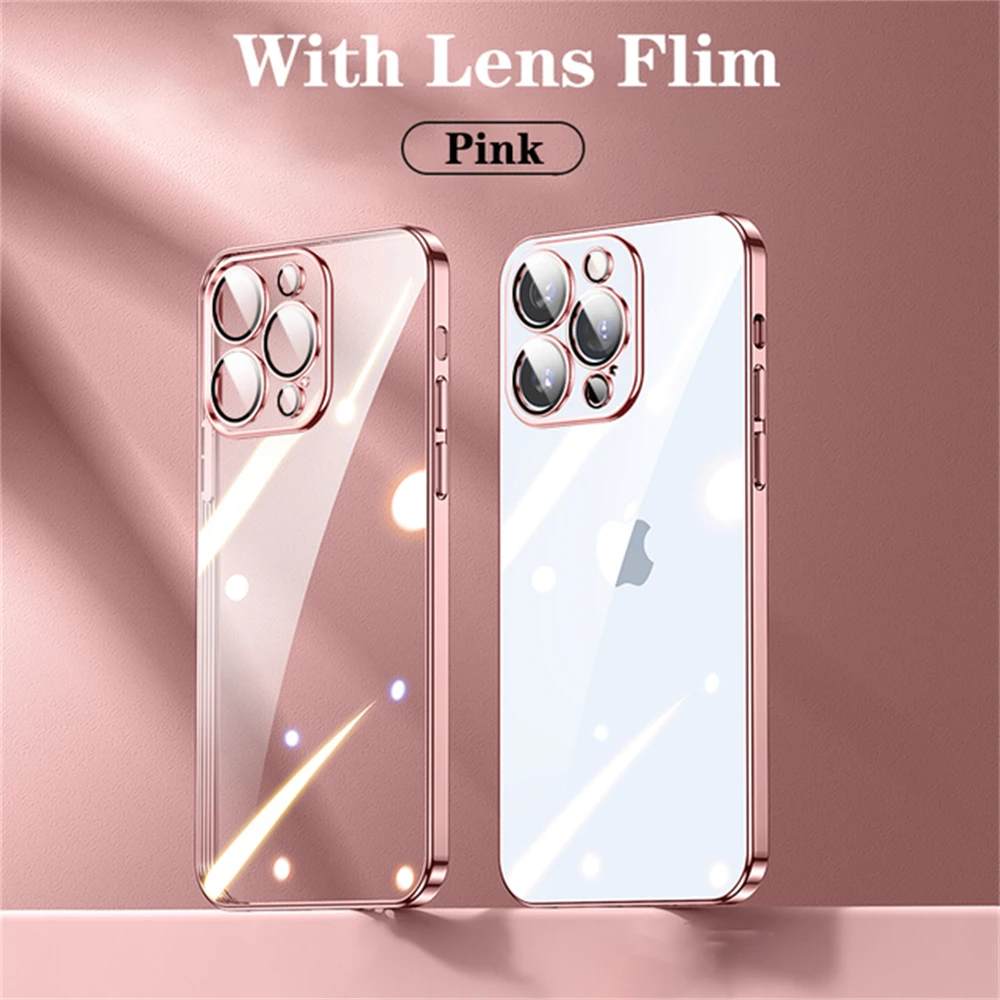 thumbnail image 1 of Funda transparente con revestimiento de borde cuadrado para iPhone 16, 15, 14 Plus, 13 Mini, 12, 11 Pro Max, X, XR, XS, funda protectora de silicona suave, 1 of 5