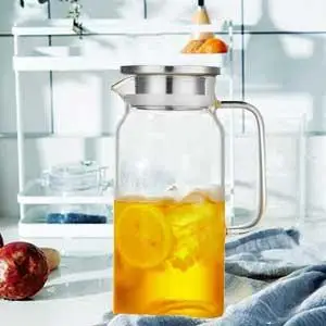 Description Picture 6 of itemGlass Pitcher with Lid, Heat Resistant Glass Water Carafe with Handle for Fridge, Pitcher for Iced Tea Milk, Hot and Cold 1000ml