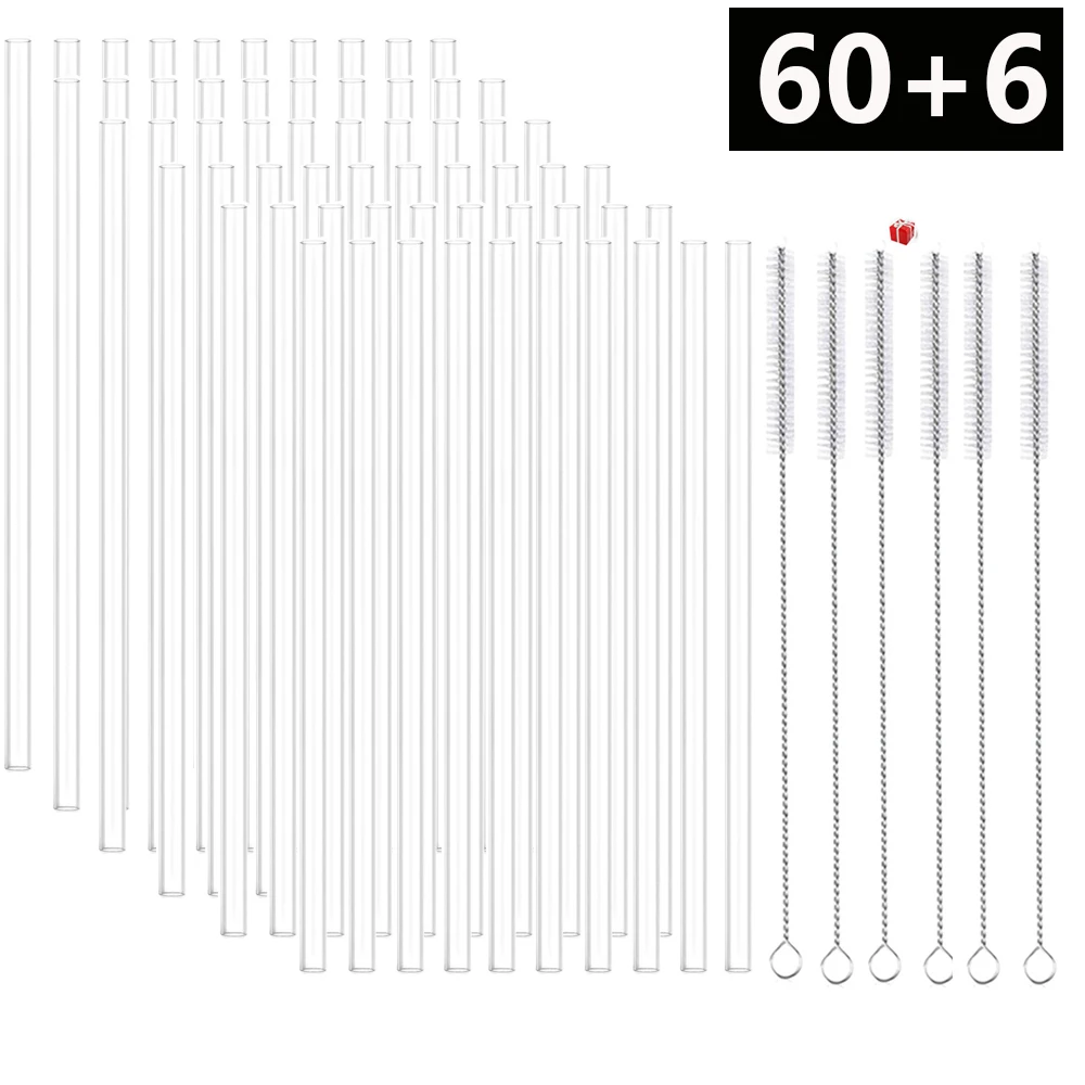 30cm Transparent Reusable Plastic Straws with Cleaning Brush