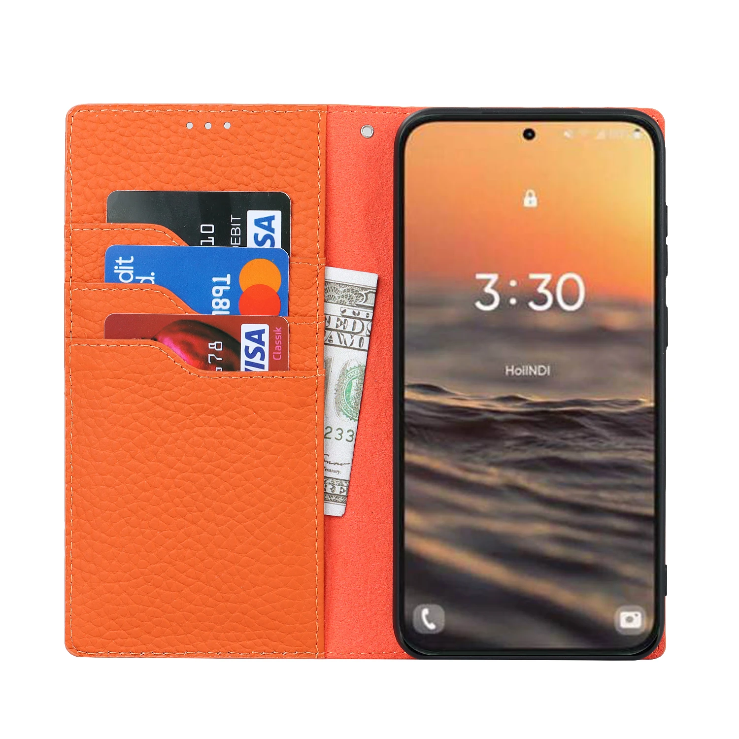 Luxury Cowhide Genuine Leather Flip Case with Lanyard