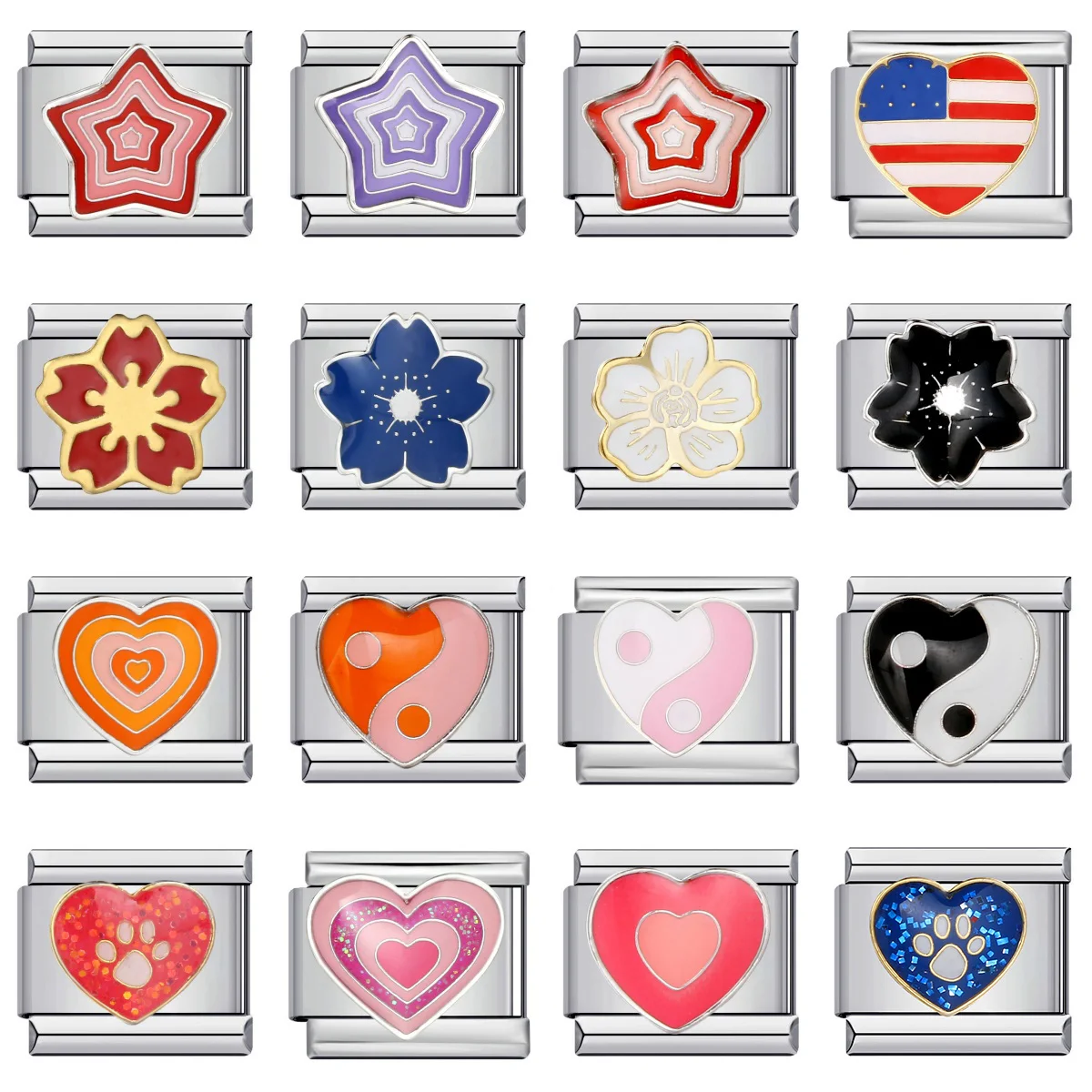 Bunte romantische Y2k süße Herz Stern Tai Chi Blume italienische Charm Links passen 9mm Edelstahl Armband Schmuck DIY machen