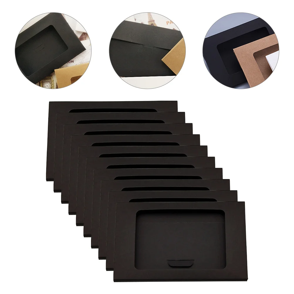 

10pcs Delicate Postcard Boxes Kraft Paper Envelop Box Open Window Postcard Box