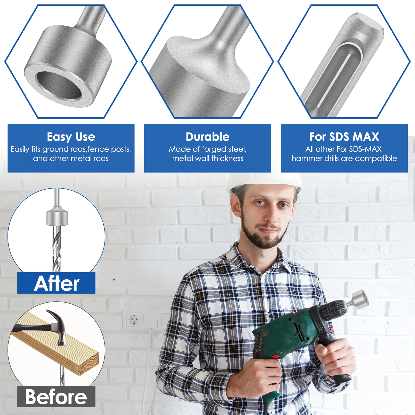 Durable Forged Steel Ground Rod Driver for SDS Plus Rotary Hammers