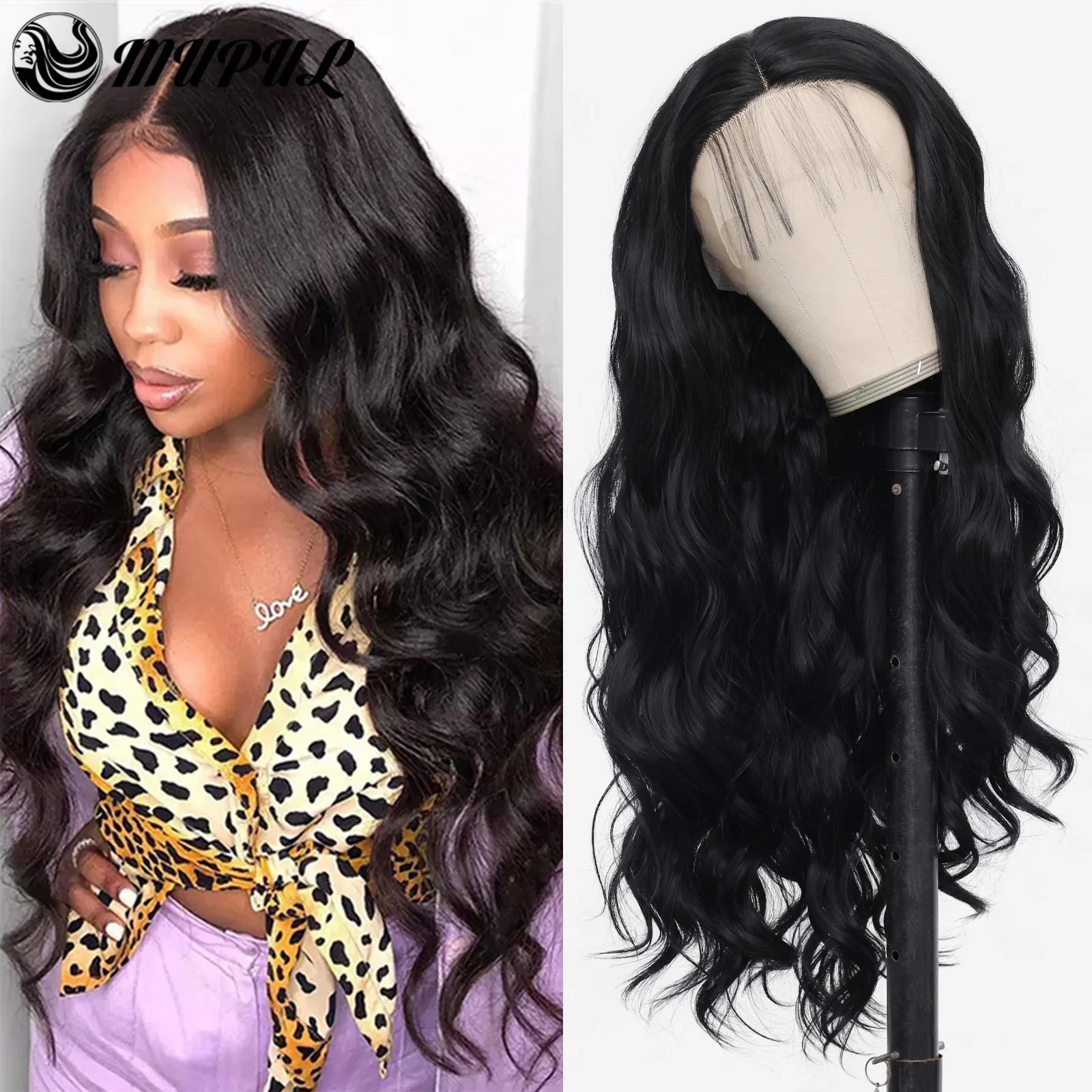 

Black Deep Body Wave Lace Front Wig Synthetic Wigs For Black Women Lace Frontal Wigs With Baby Hair 26 inch Long Natural Wig