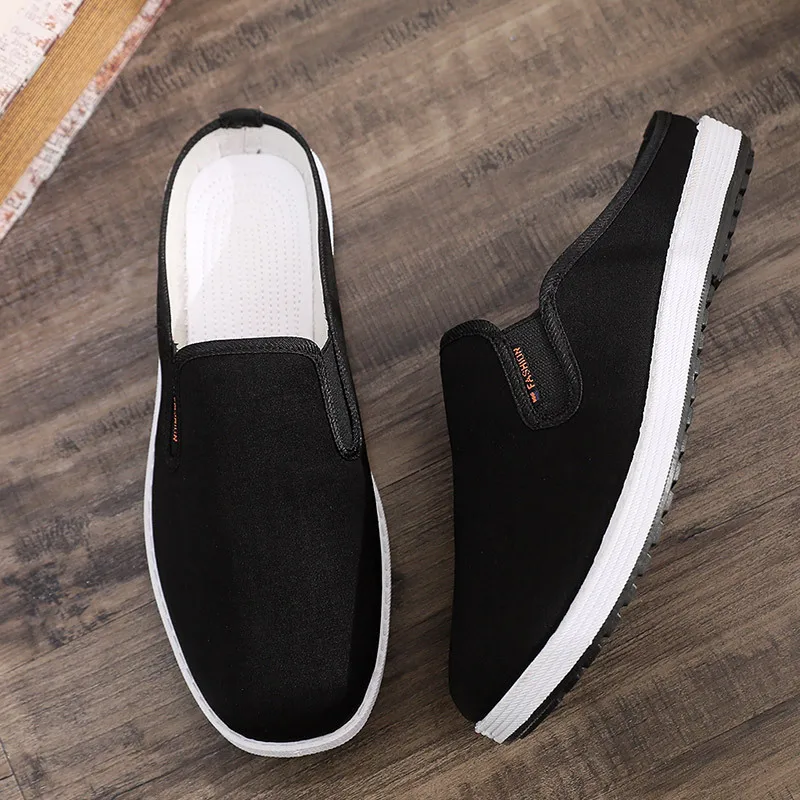 2023 Cloth Shoes Men Soft Sole Chinese Embroidery Men Shoes Chinese Style Yellow Black  Round Mouth Cloth slippers