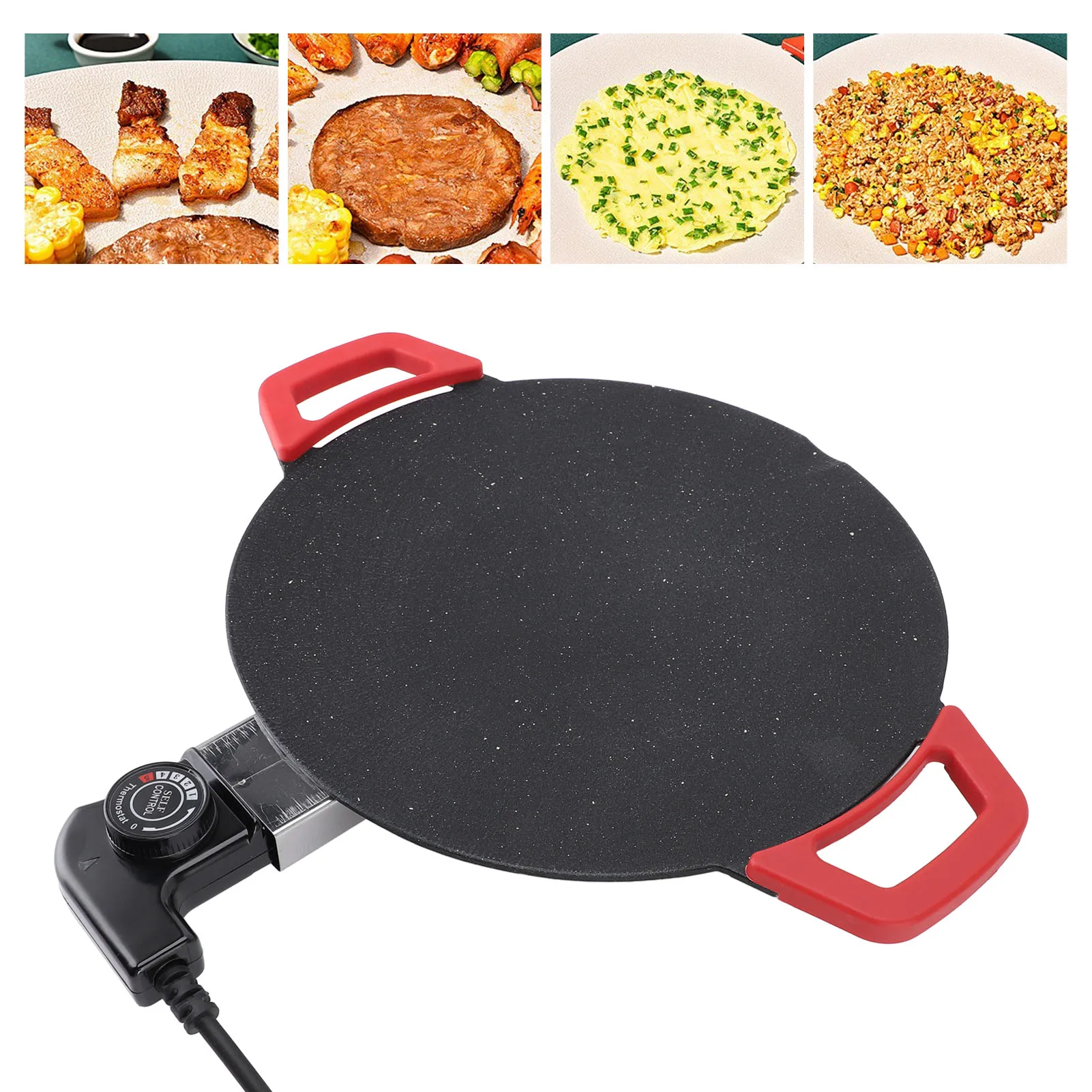 30cm Electric Grill Pan Round BBQ Griddle Concave Design Nonstick Coating Temperature Knob Adjustment Electric Grill Plate 2
