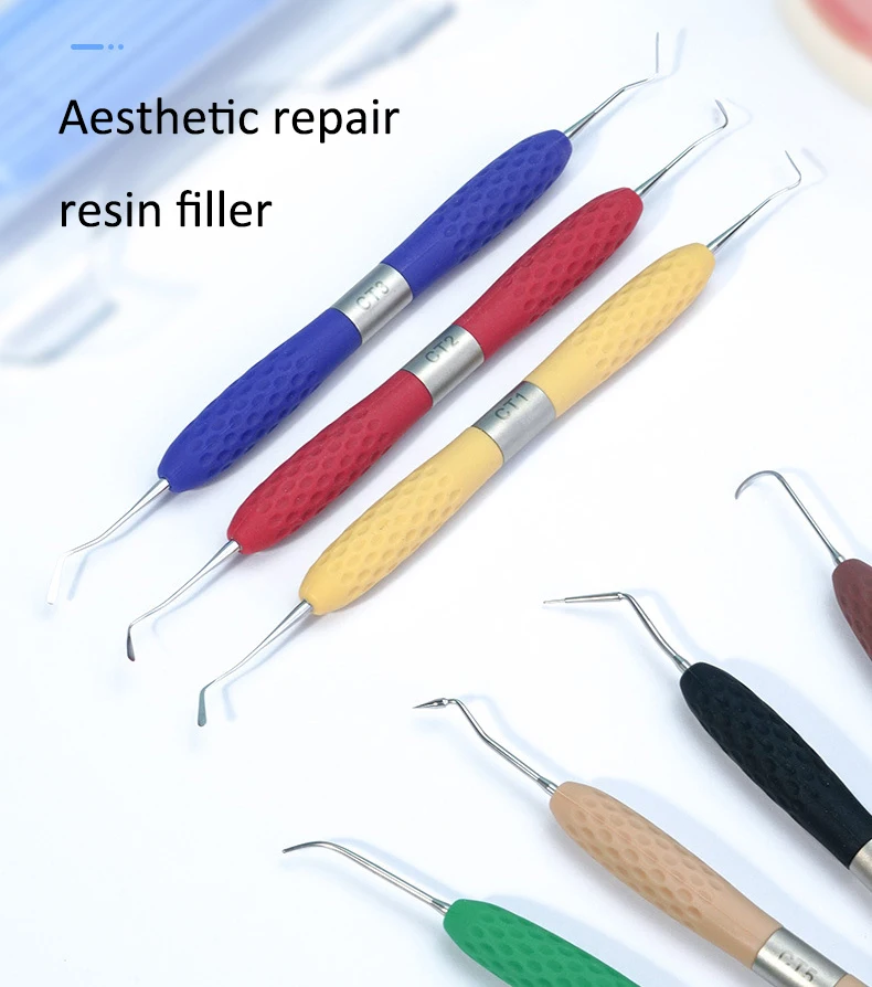 Dental Resin Spatulas Resin Filler Aesthetic Restoration Kit Silicone Handle LM Knife Plastic Dresser Dentistry Tool silicone spatula dental restoration tools