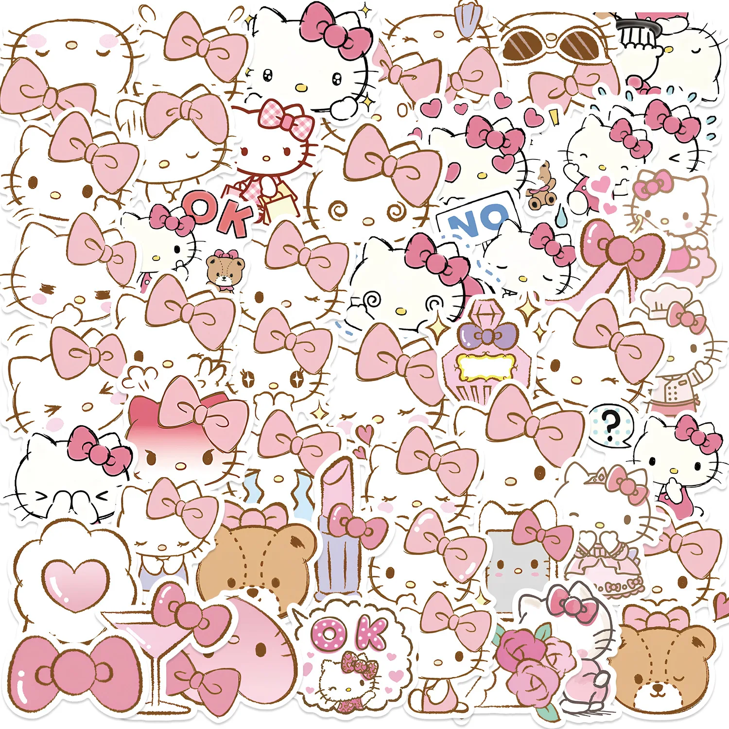 50 יחידות מדבקות ממים של Hello Kitty Kawaii מדבקות קרטון חמודות של Sanrio עבור ילדות צעצוע טלפון גיטרה בקבוק מים גרפיטי מדבקות