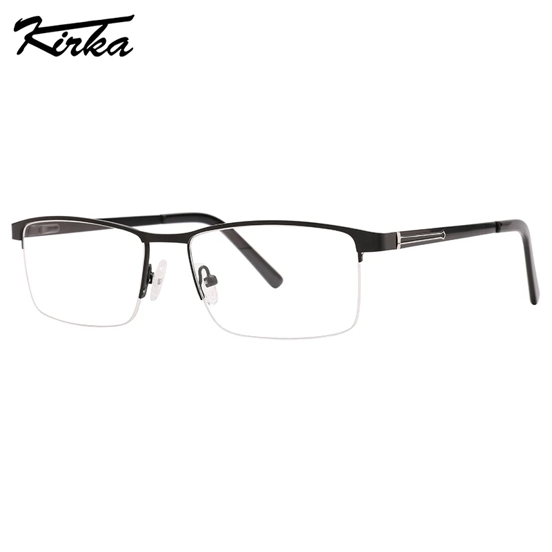 

Мужские классические Полуободковые плоские прямоугольные оптические очки Kirka, деловые металлические оправы, линзы по рецепту, очки для чтения MM3029