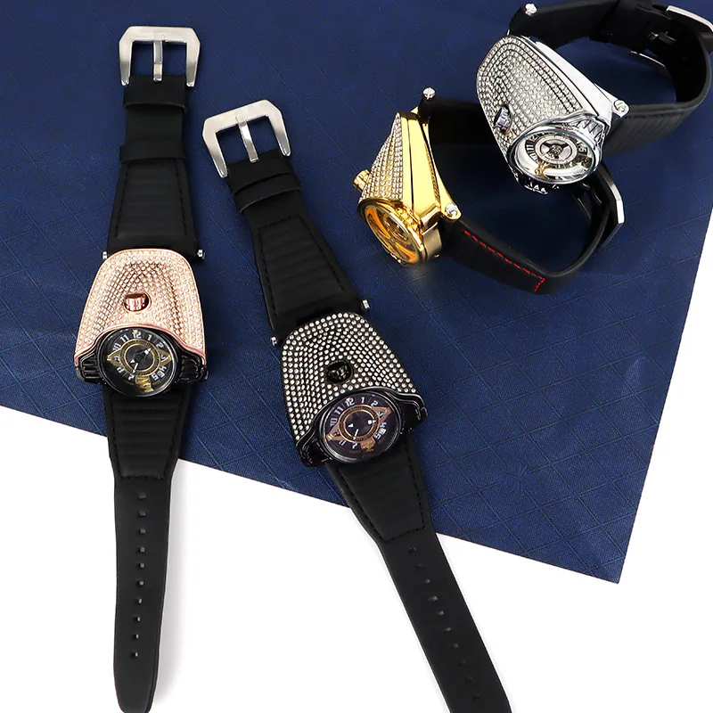 Unusual Watch for Men Luxury Reloj Rose Gold Black Sliver Sports Quartz Wristwatch Male Conceptual Diamond Orologio Man Clock