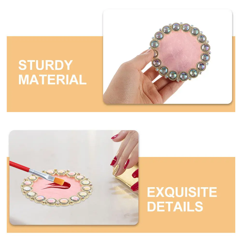 2Pcs 크리스탈 수지 네일 아트 컬러 믹싱 트레이 세련된 라인스톤 디자인 아티스트를 위한 휴대용 네일 폴리쉬 페인팅 보드