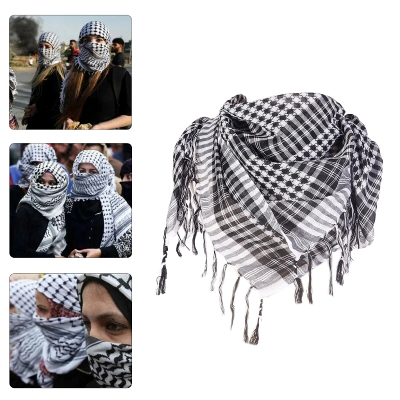 Ethnic Keffiyeh Head Scarf Fringed Arafat Hijab Shemagh Scarf Arabian Face Cover Dustproof Headwrap