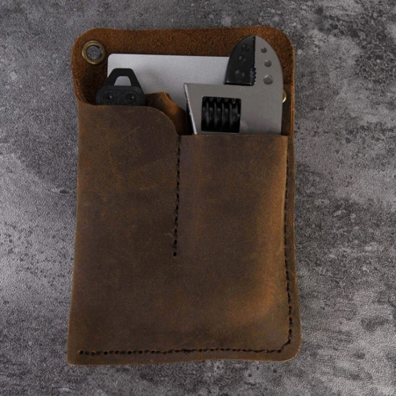 Portable Men Leather Sheath Handmade Tool Holster for Case Bag Birthday Gift for Men Women Black/Bro