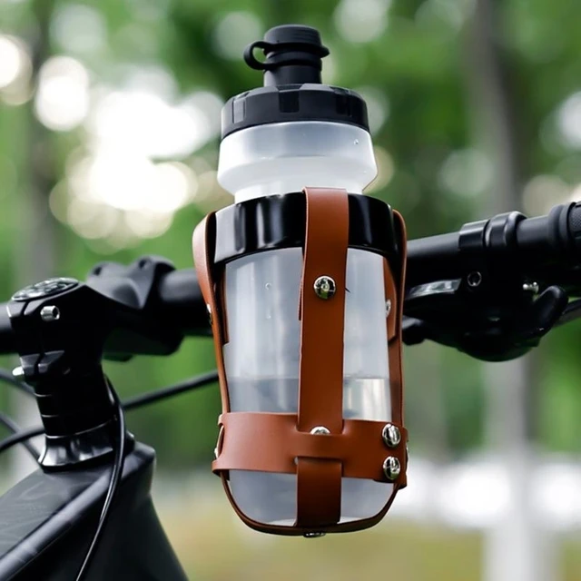 Road Bike Water Bottle Holder Vintage Leather Bike Beverage Holder For Motorcycle Stroller Walker Wheelchair Scooter 3