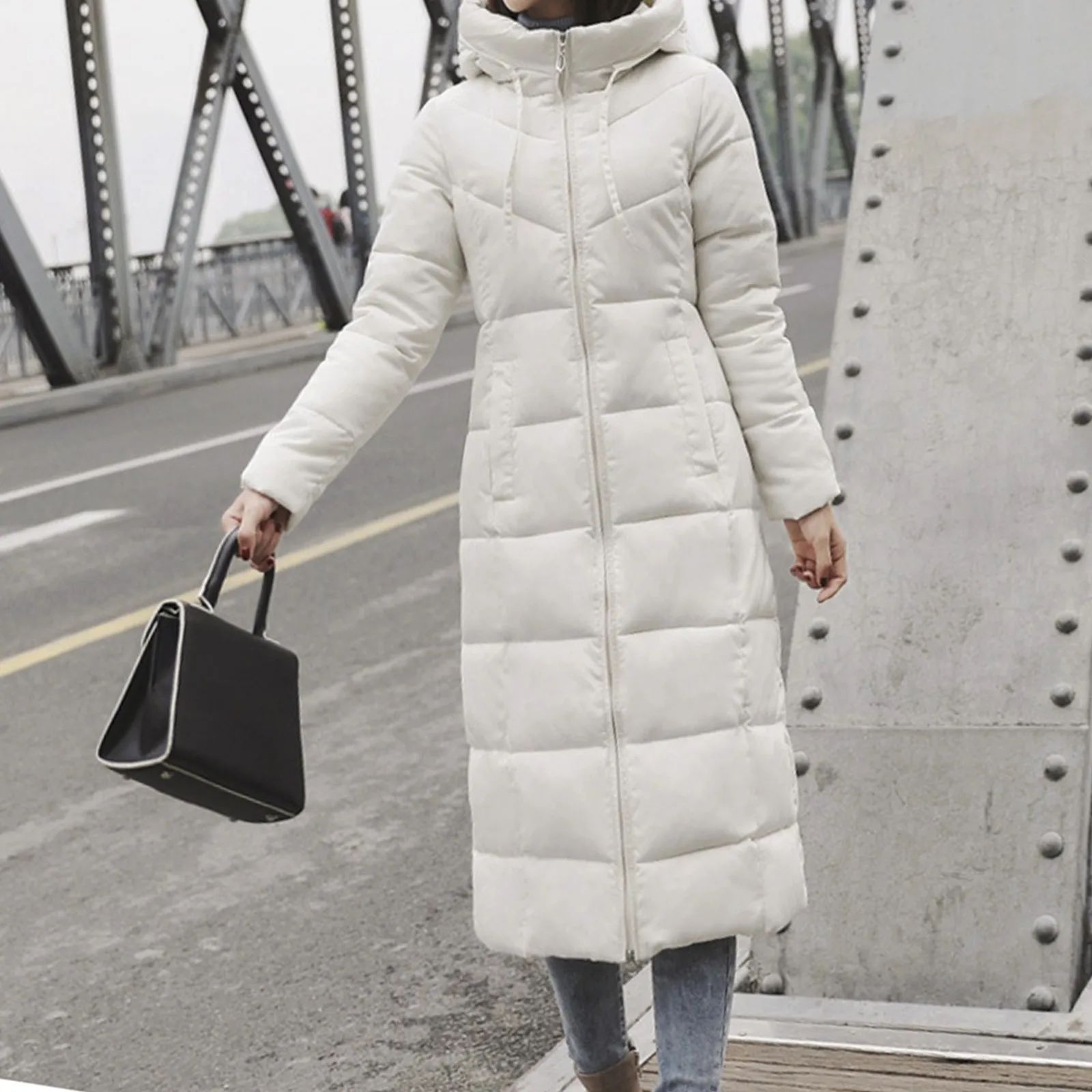 Winter Thicken Parkas Padded Coat Women Thermal Solid Zip Up Hooded Above Knee Long Jacket Fit Warm Trendy Simplic Puffer Coats