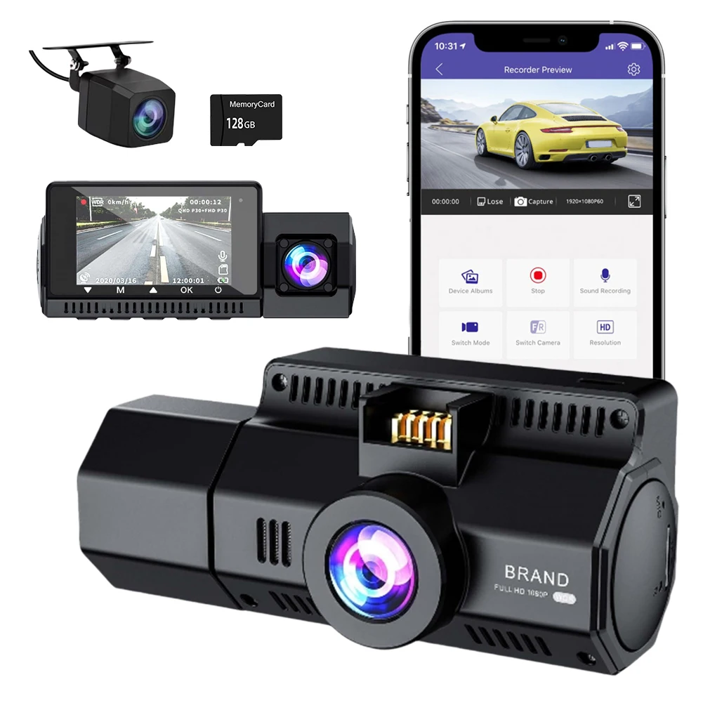 Dash Cam Front and Rear, Mini Dash Cam 1080P Full HD with 32GB SD Card,  2.45 inch IPS Screen, 2 Mounting Ways, Night Vision, WDR, Accident Lock,  Loop