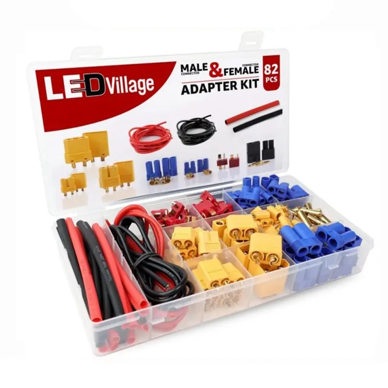 82Pcs T-플러그 XT90/XT30/XT60/EC5/EC3 남성 및 여성 플러그 어댑터 커넥터 ESC 부품용 실리콘 와이어 열 수축 튜브