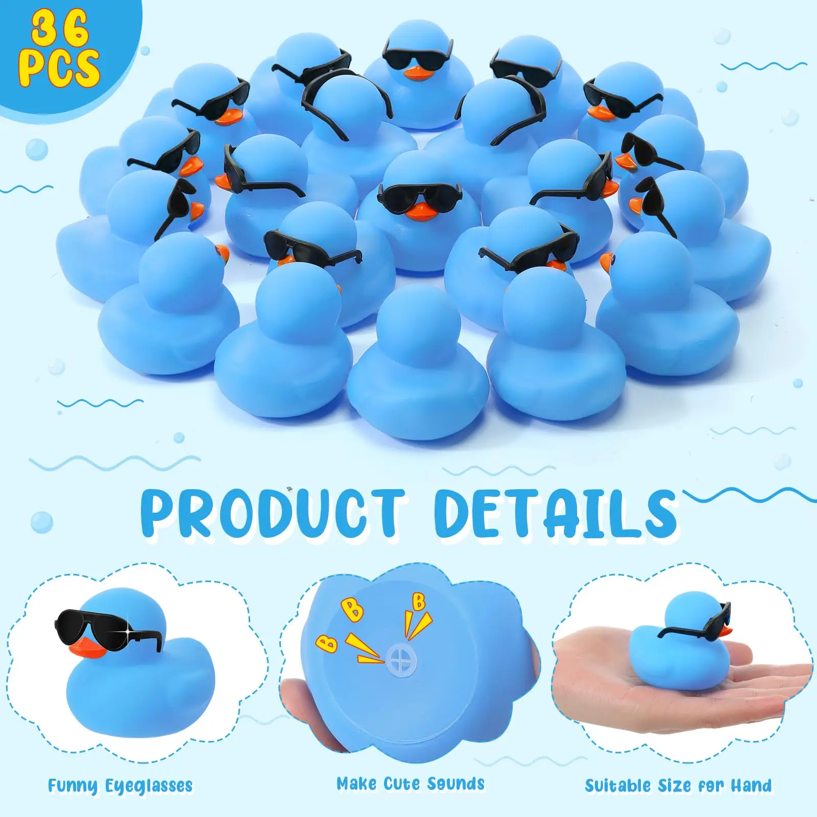 6/12/24/36PC Mini Rubber Ducks Blue with Sunglasses Sets Duck Toys Squeaky Rubber Ducks Cute Float  Duckies for Birthday 2