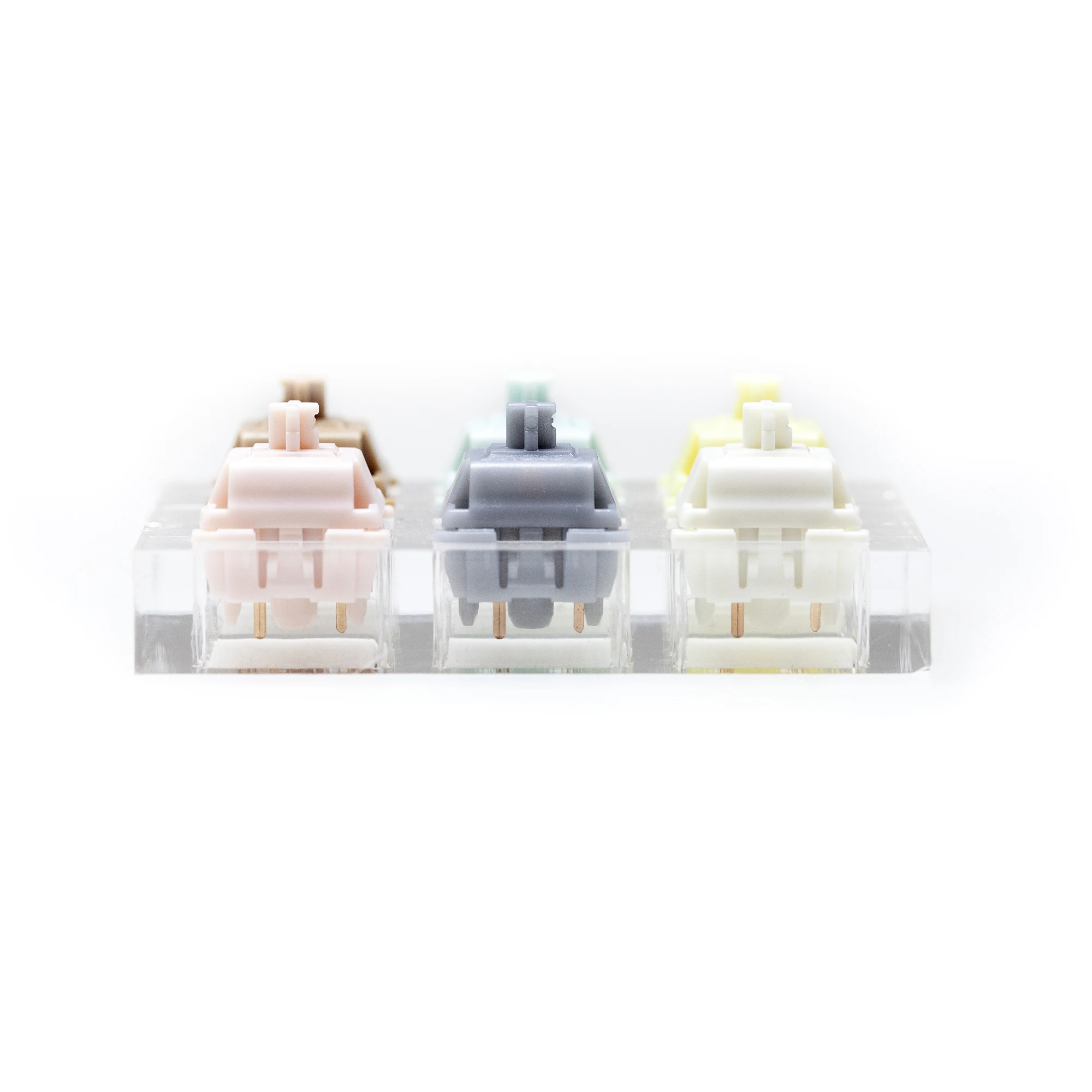 Gateron Smoothie Switch Tester Set with Blank Keycaps and Acrylic Base - Chocolate Mint Banana Silver Color Palette